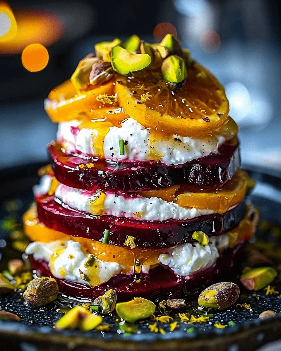 Golden Beet & Burrata Stacks with Pistachio & Citrus Zest 