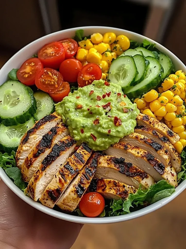 Epic Grilled Chicken Bowl with Creamy Avocado Sauce Veggies min