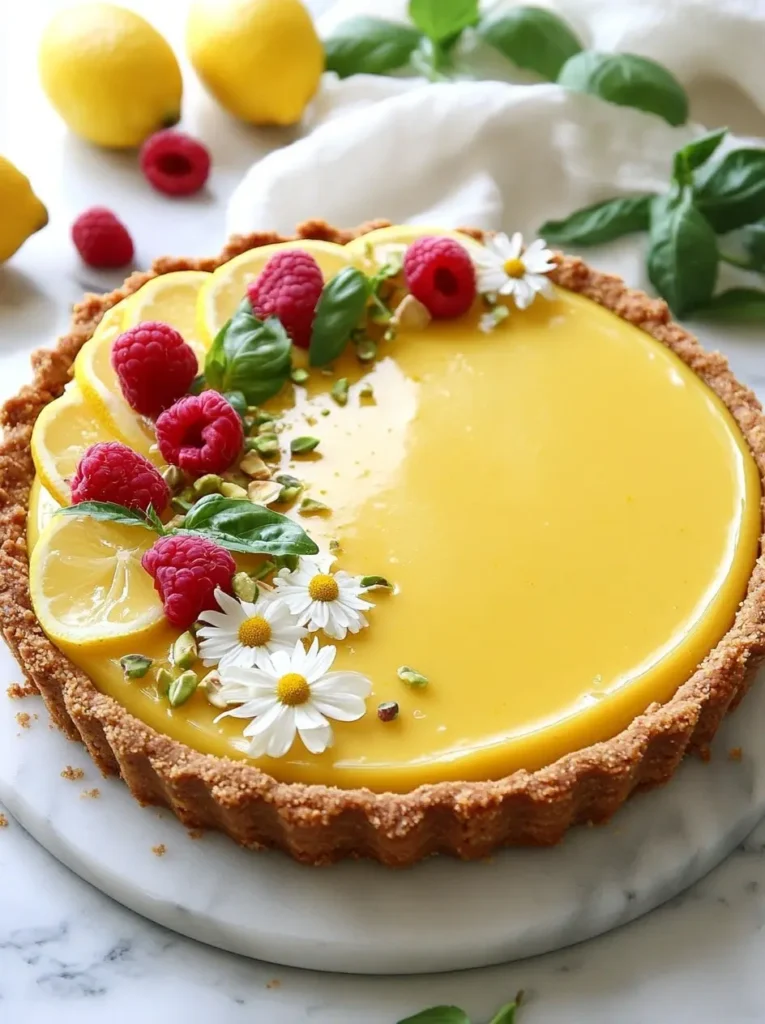 No Bake Lemon Tart with Raspberries Basil min
