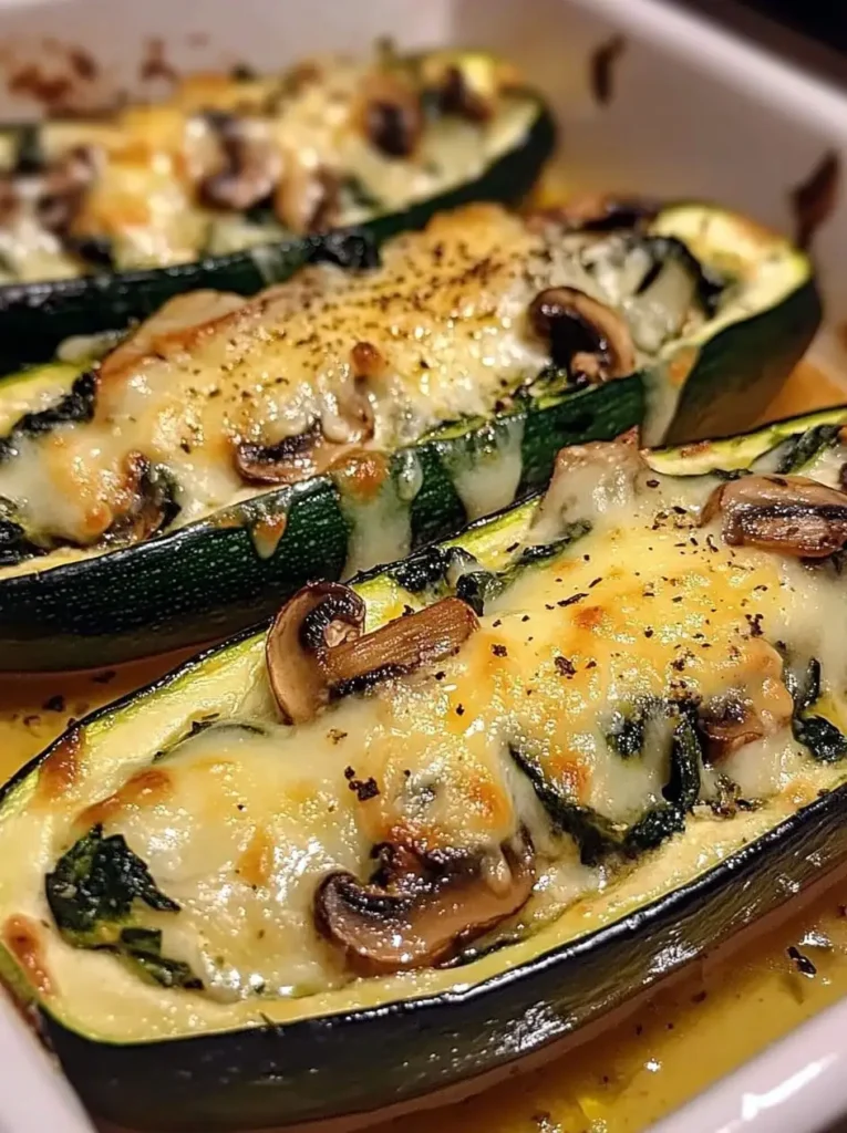 Spinach Mushroom and Ricotta Stuffed Zucchini