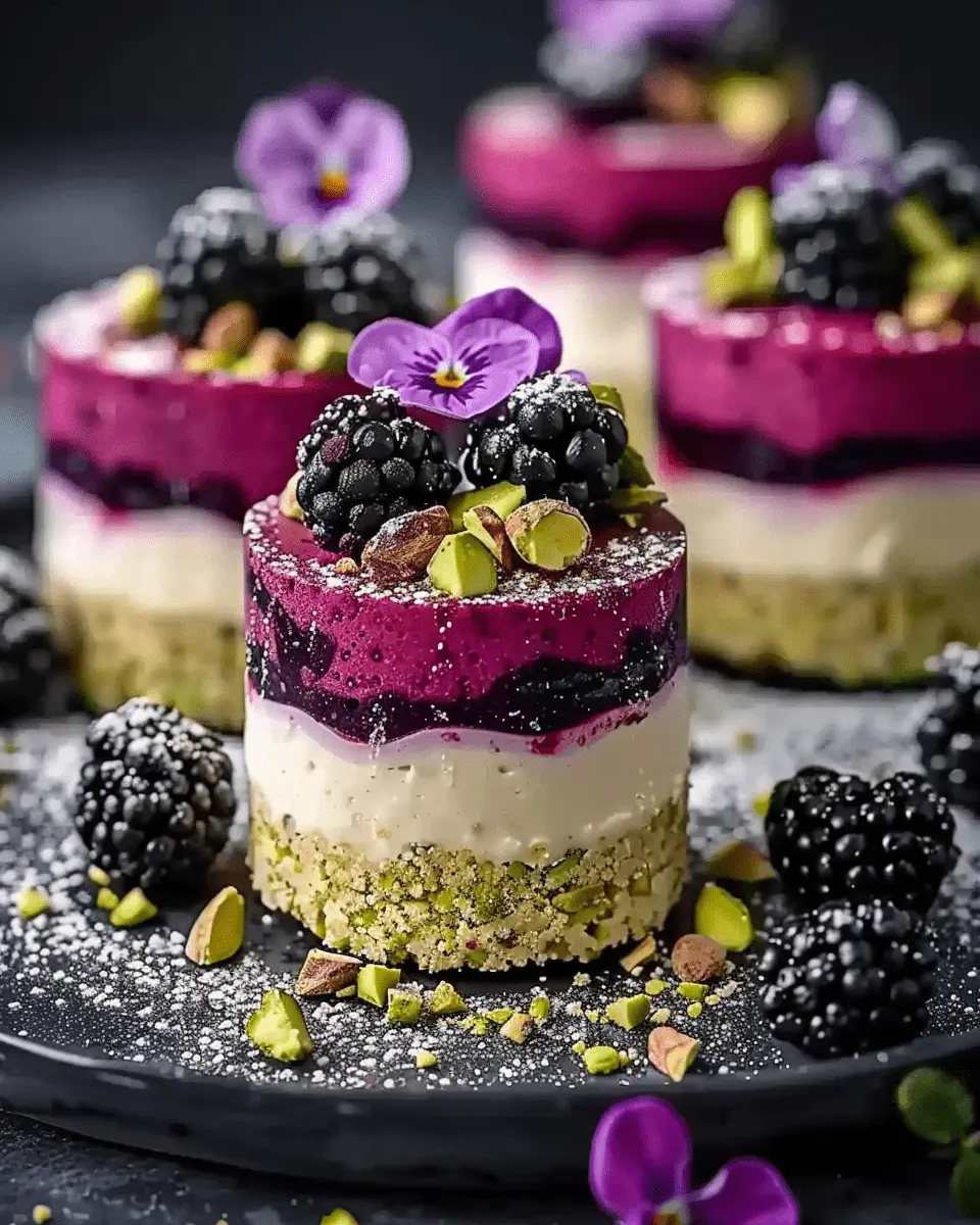 Pistachio and Blackberry Cheesecake Towers 