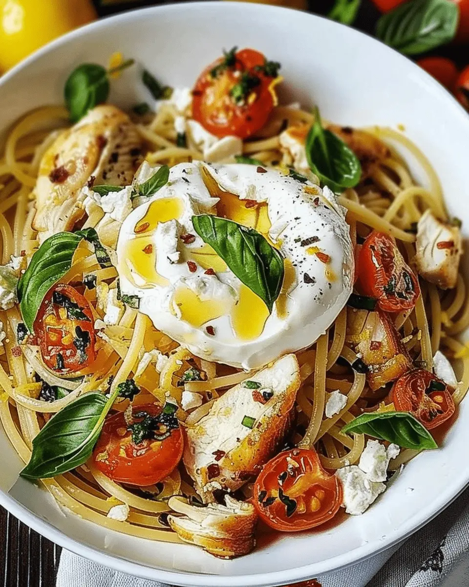 Chicken Spaghetti with Burrata & Lemon Butter Garlic Sauce 7 3 min 10