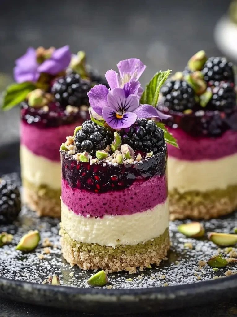Pistachio & Blackberry Cheesecake Towers