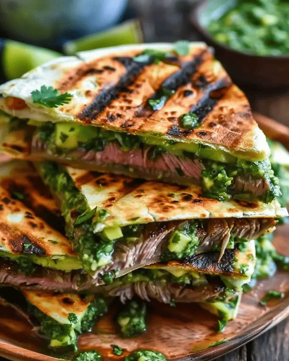 Chimichurri Grilled Steak Quesadilla with Avocado Chimichurri 