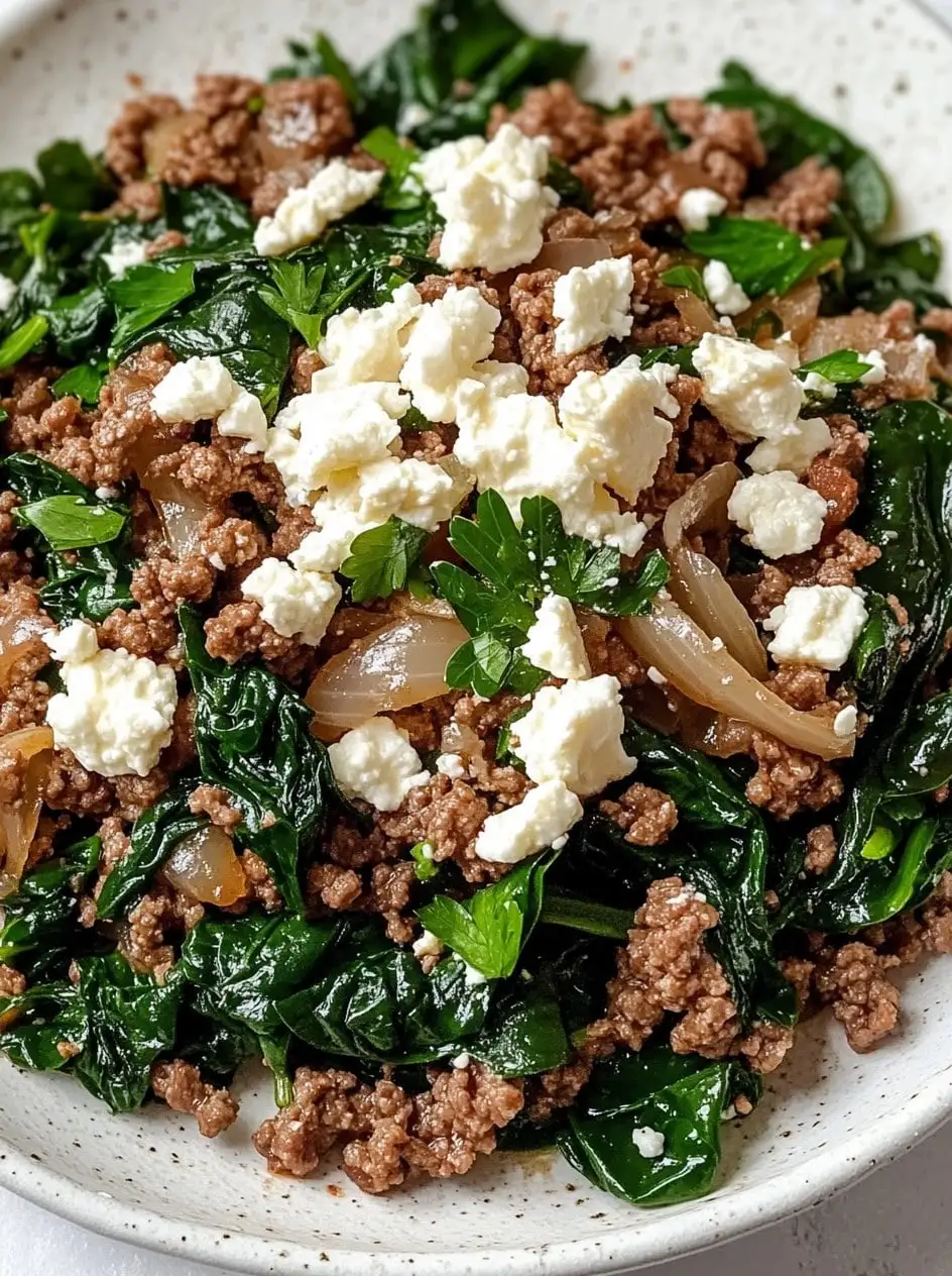 Ground Beef and Spinach Skillet with Feta 1