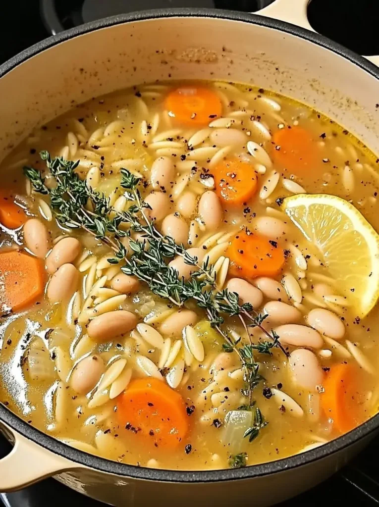 Zesty Lemon White Bean Orzo Soup 1