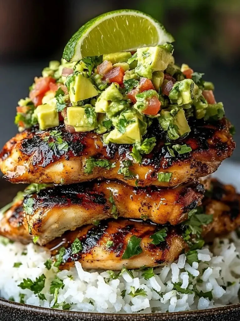 Honey Lime Chicken and Avocado Rice Stack