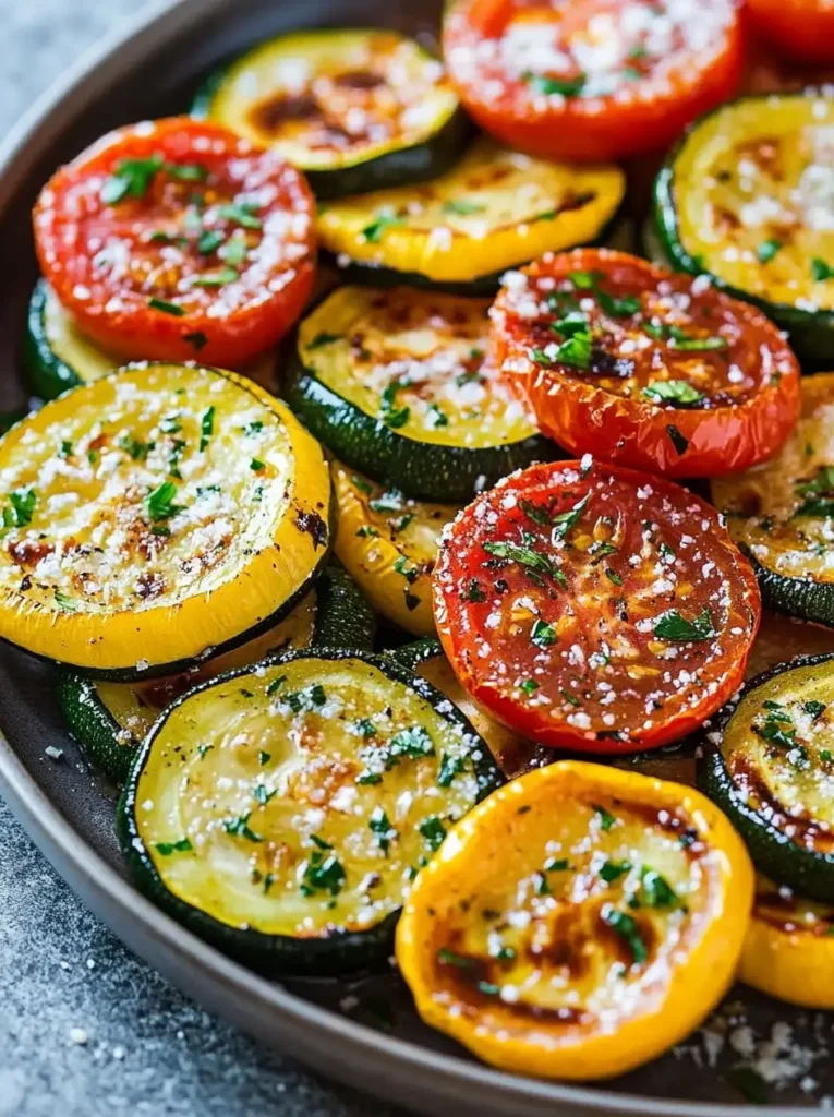 Oven-Roasted Zucchini Squash and Tomatoes with Parmesan