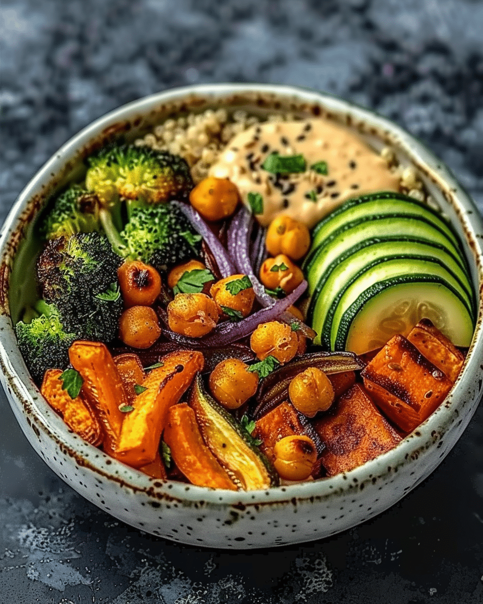 Roasted Veggie and Chickpea Bowls with Maple Dijon Tahini Dressing 1