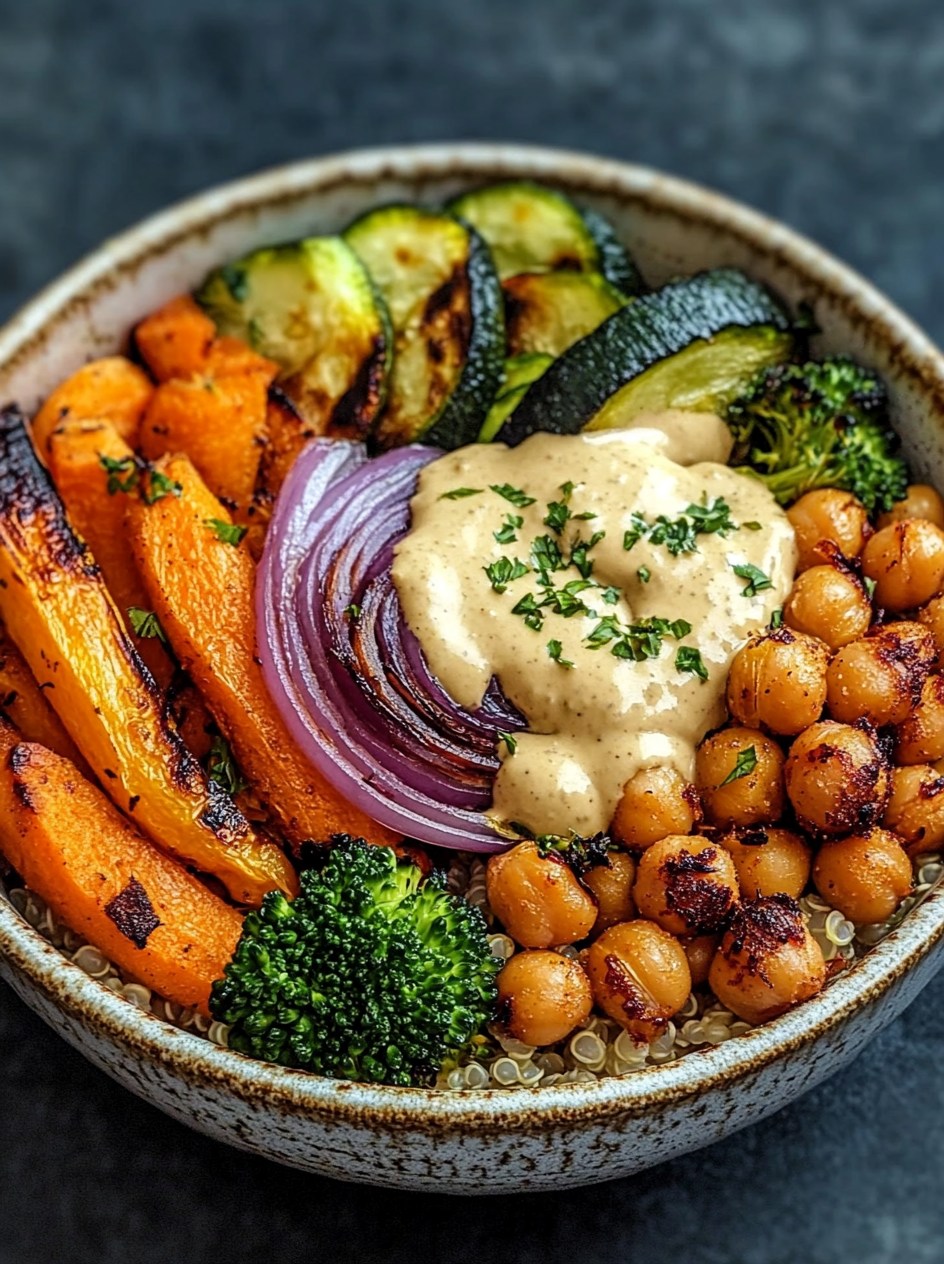 Roasted Veggie & Chickpea Bowls with Maple Dijon Tahini Dressing