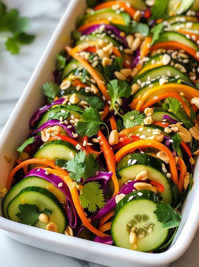 Spring Roll Cucumber Salad with Peanut Dressing