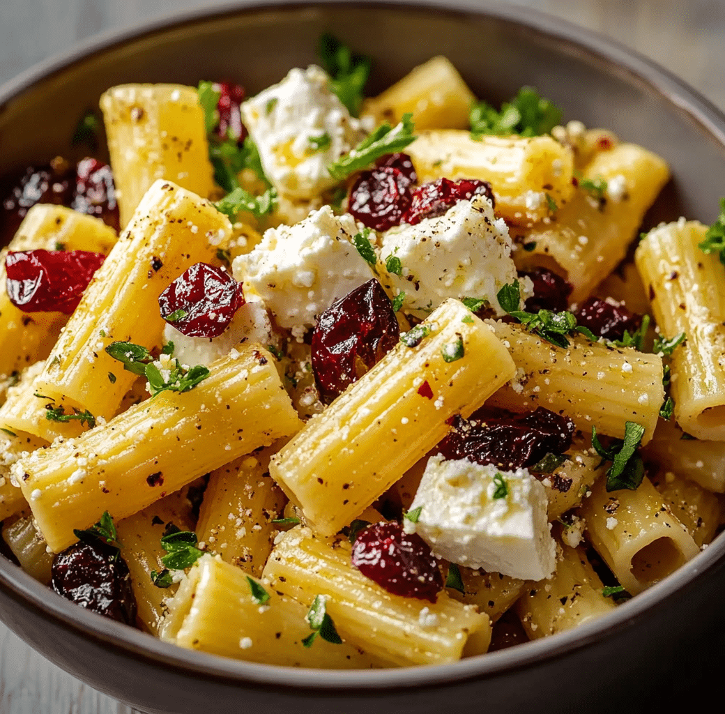 Feta & Cranberry Rigatoni Salad with Lemon Vinaigrette 5 Recipe Introduction Image