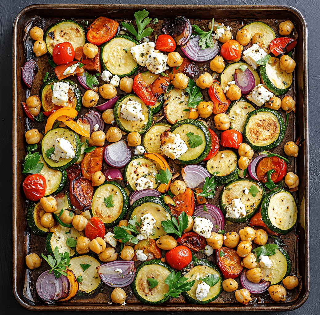 Delicious Sheet-Pan Zucchini & Chickpea Bake with Feta 4 Recipe Introduction Image