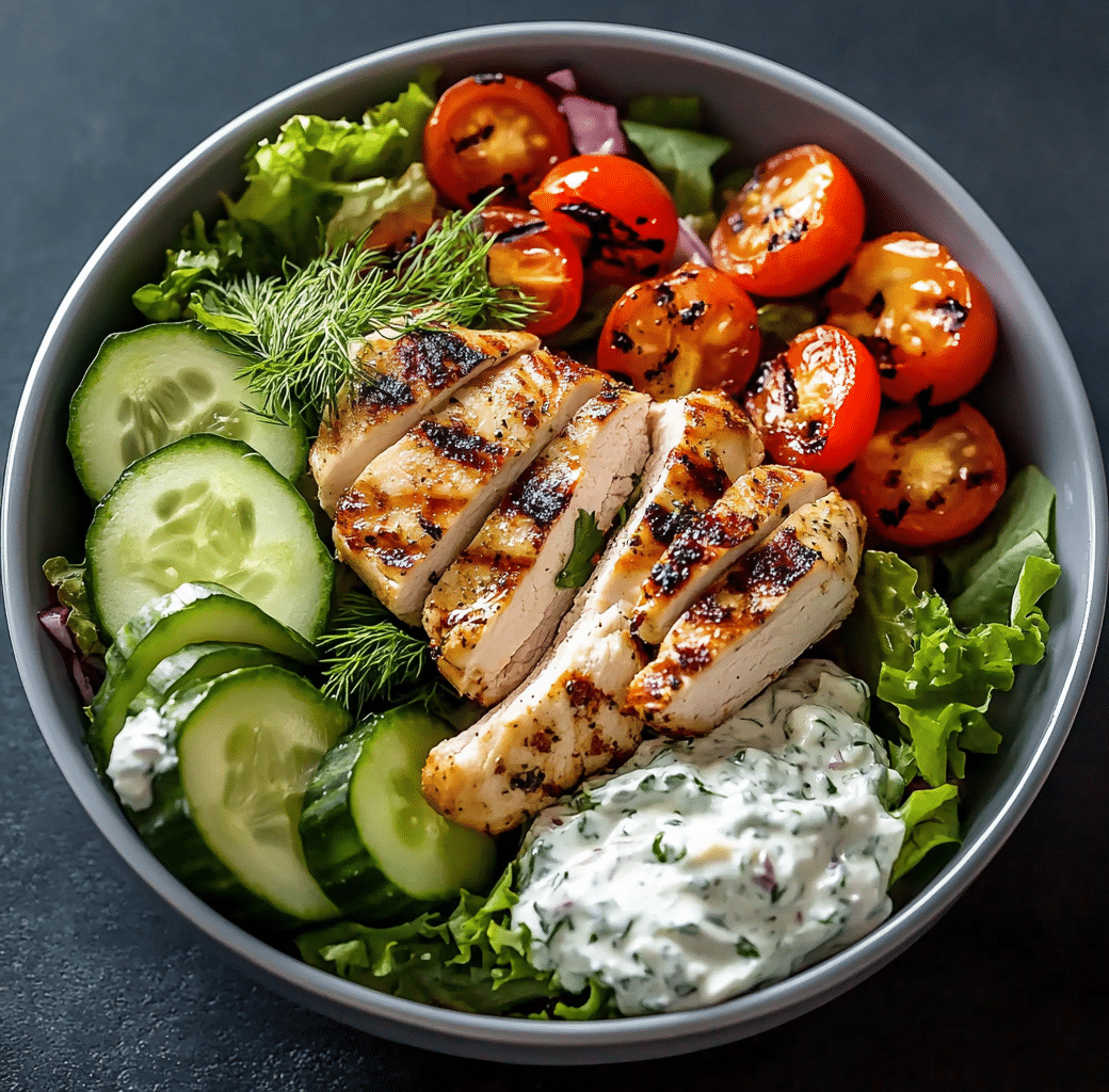 Loaded Greek Chicken Salad Bowl with Creamy Tzatziki 5 Recipe Introduction Image