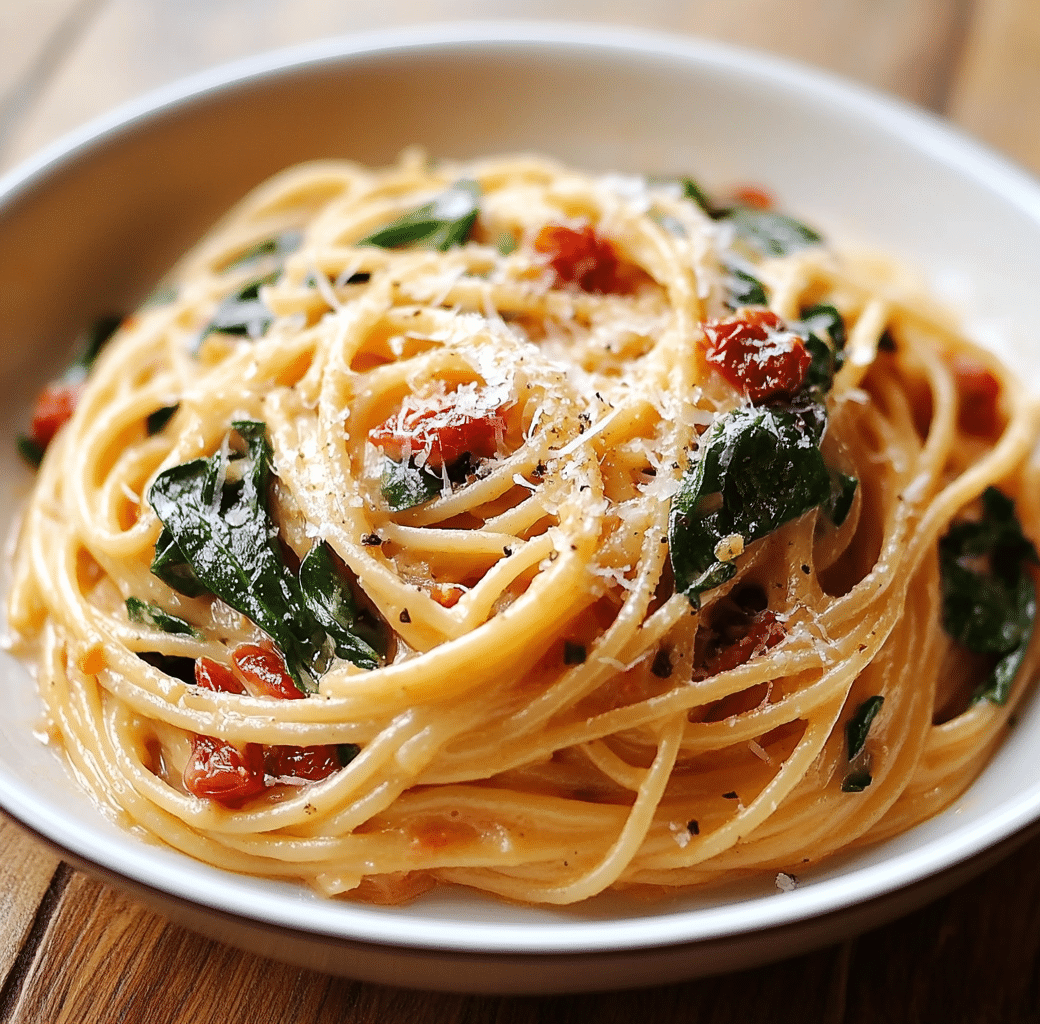 Spaghetti & Spinach in Sun-Dried Tomato Cream Sauce 5 Recipe Introduction Image