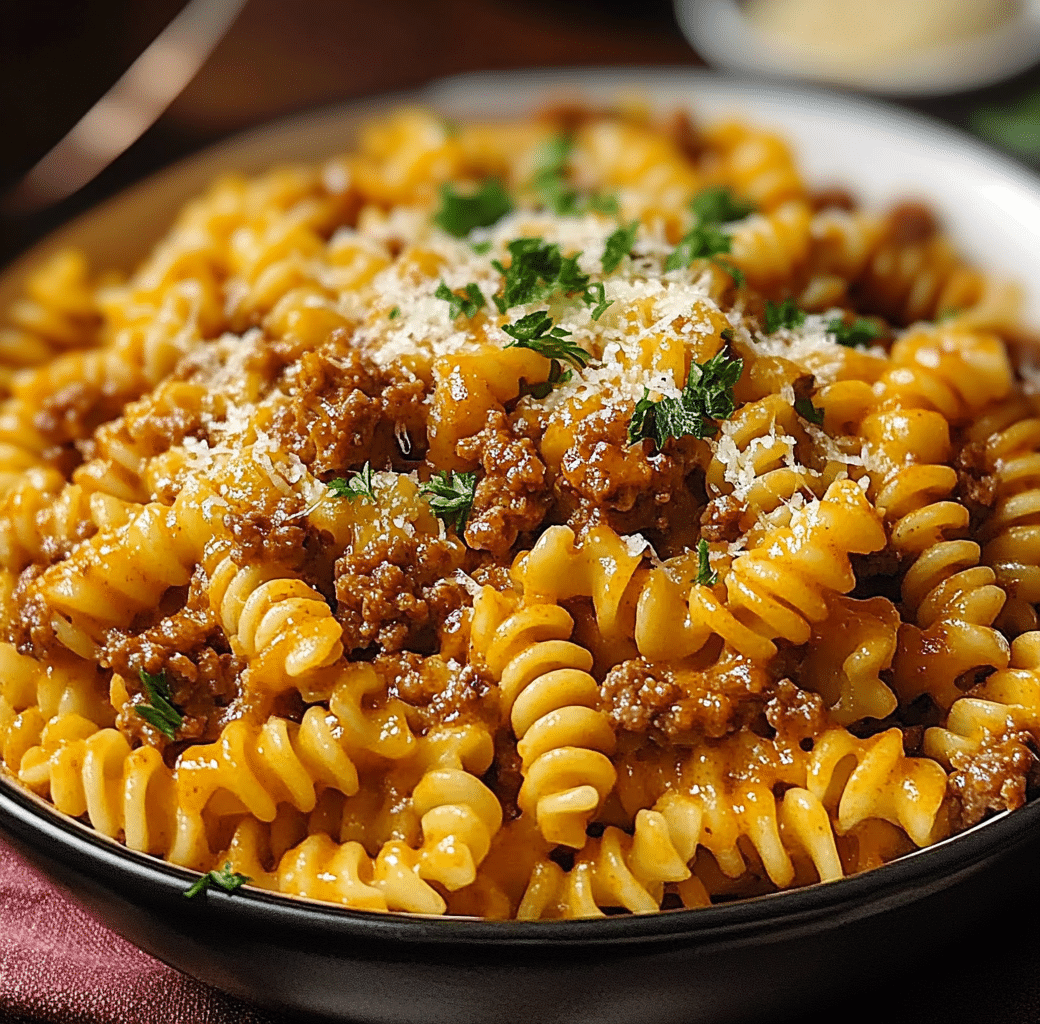 Cheesy Garlic Twisted Pasta with Cajun Ground Beef 5 Recipe Introduction Image