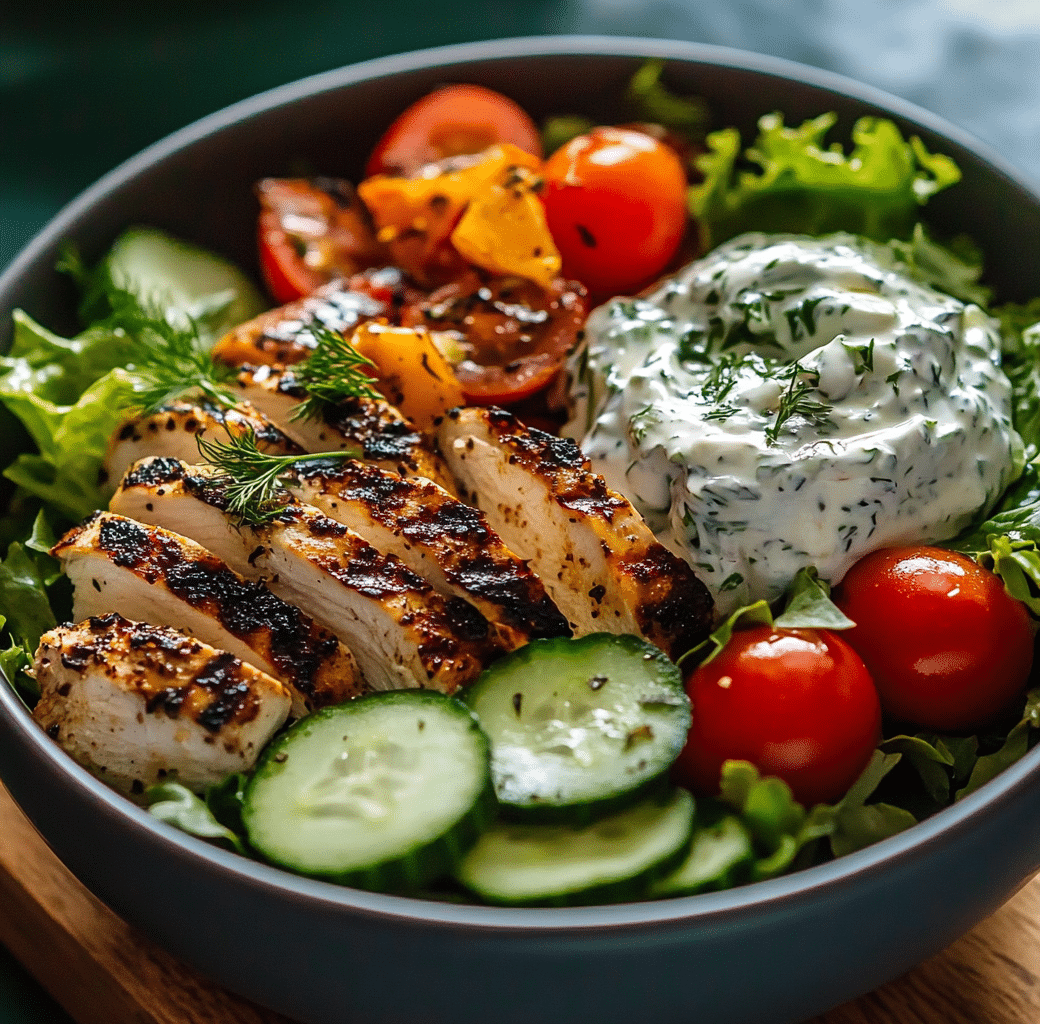 Loaded Greek Chicken Salad Bowl with Creamy Tzatziki 6 Cooking Process