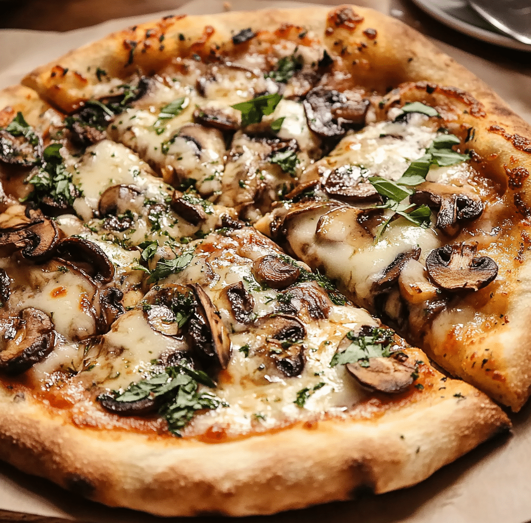 Delicious Garlicky Mushroom Pizza with Cheese & Basil 4 Cooking Process