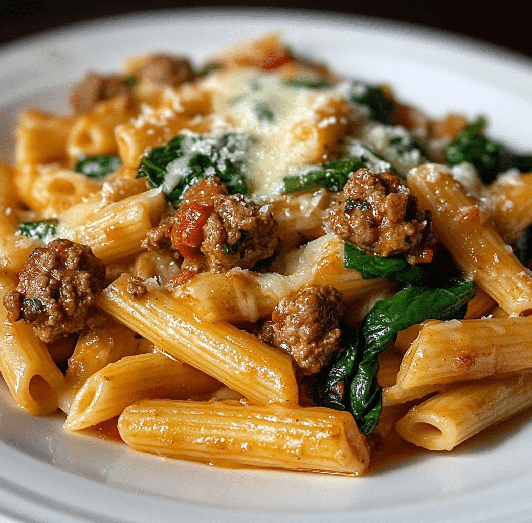 Creamy Garlic Butter Beef Penne with Sausage Delight 6 Cooking Process