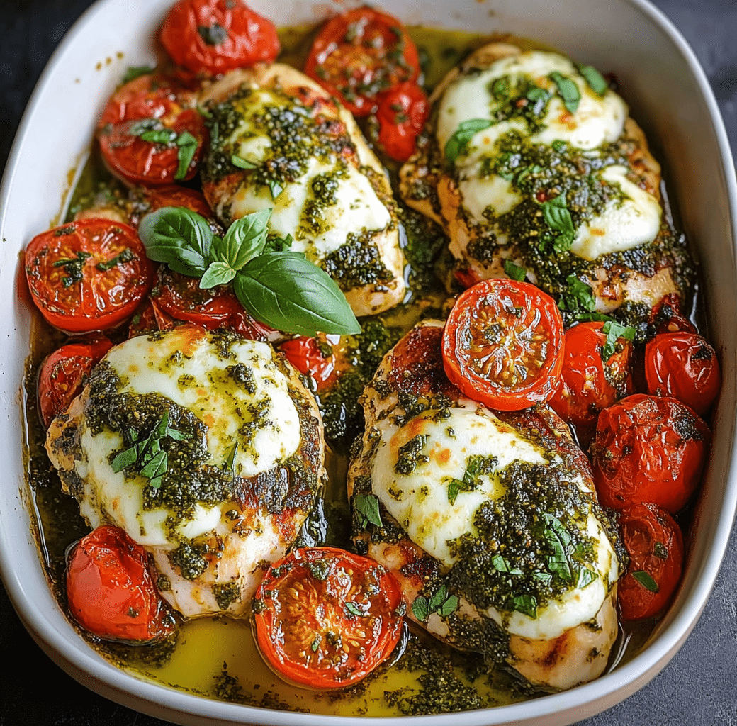Basil Pesto Tomato Mozzarella Chicken Bake Delight 5 Recipe Introduction Image