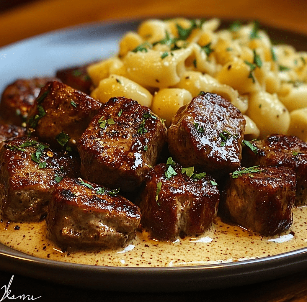 Garlic Butter Steak Bites with Creamy Cheddar Shells 6 Cooking Process
