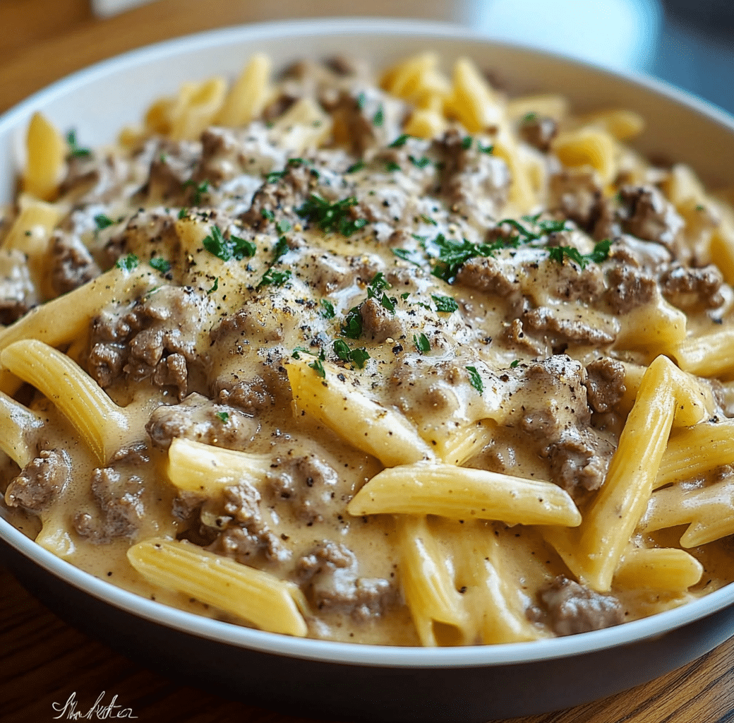 Creamy Velveeta Beef Stroganoff and Penne Pasta Recipe 6 Cooking Process