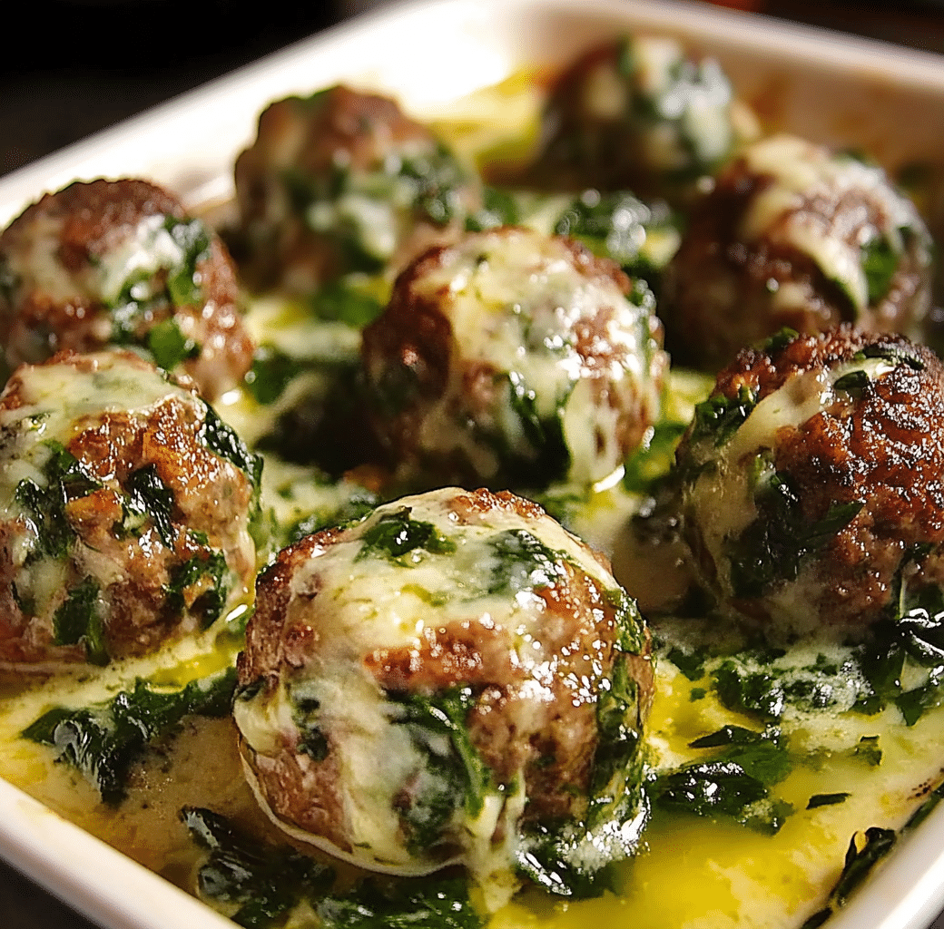 Mozzarella-Stuffed Spinach & Garlic Meatballs Recipe 6 Cooking Process