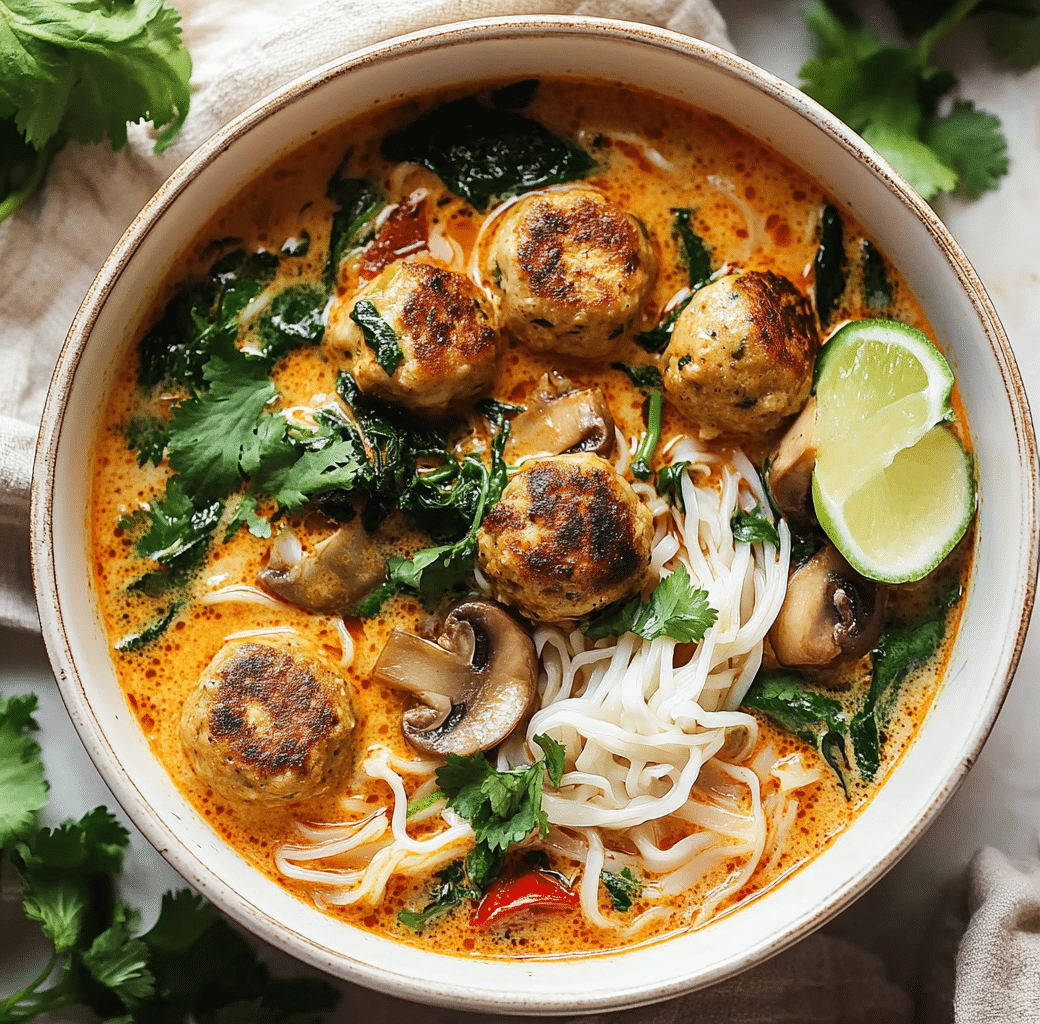 Delicious Thai-Style Chicken Meatball Noodle Soup