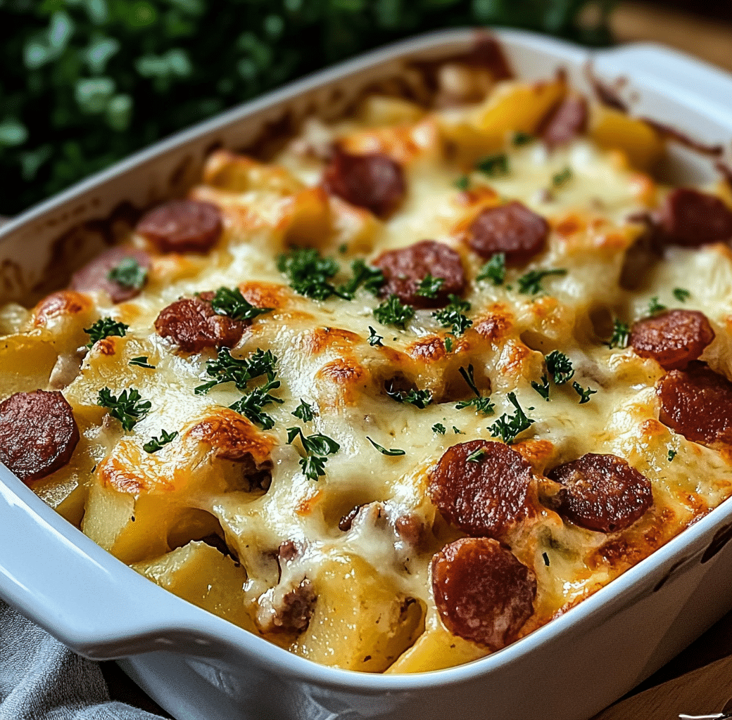 Kielbasa Sausage Cheesy Potato Casserole Delight 6 Cooking Process