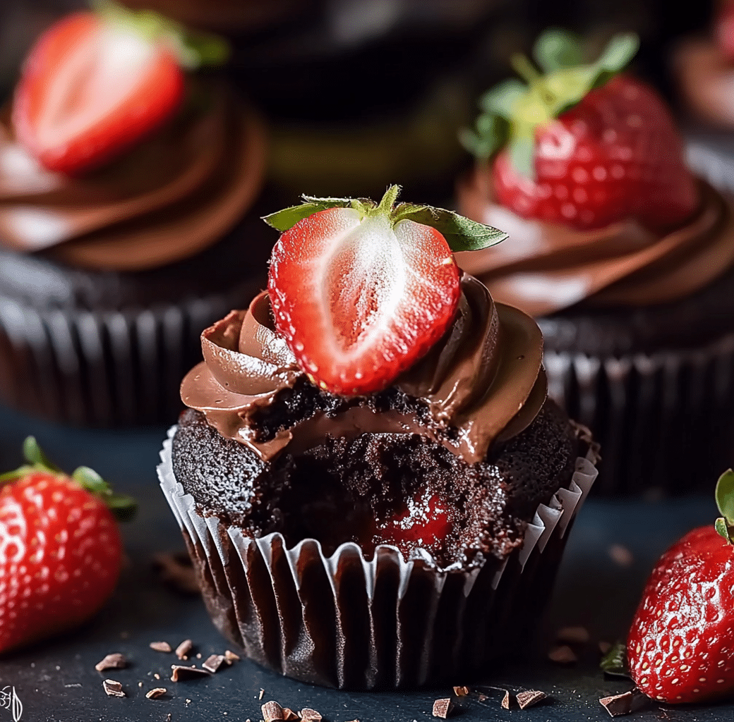 Irresistible Chocolate Strawberry Jam Cupcakes 6 Frosted Chocolate Strawberry Jam Cupcakes