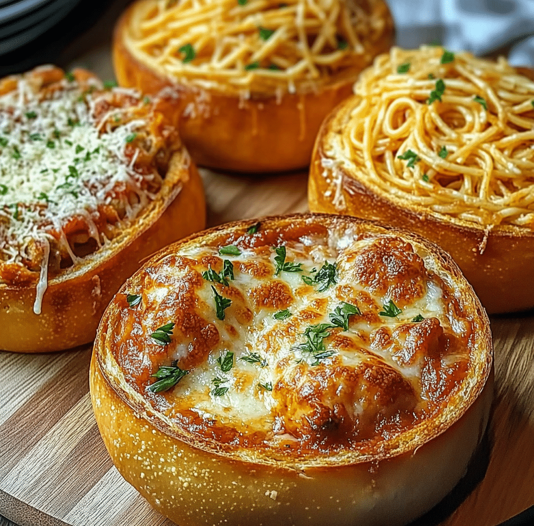 Delicious Spaghetti Garlic Bread Bowls Recipe 6 Cooking Process